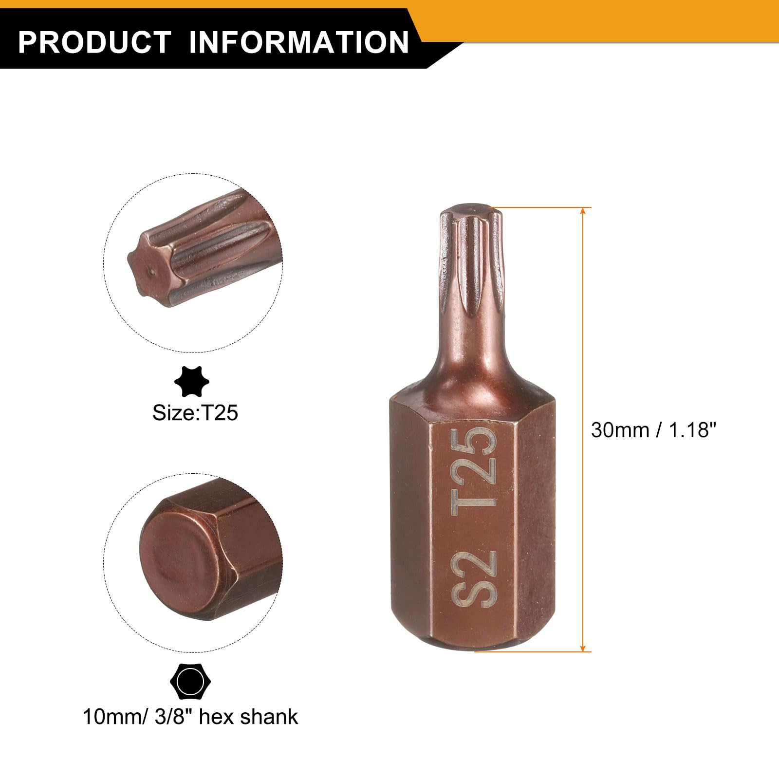 Sourcing Map T25 Torx-Bit 65 Mm – Magnetisch, Manipulationssicher, S2-Stahl, 6,35 Mm Sechskantschaft