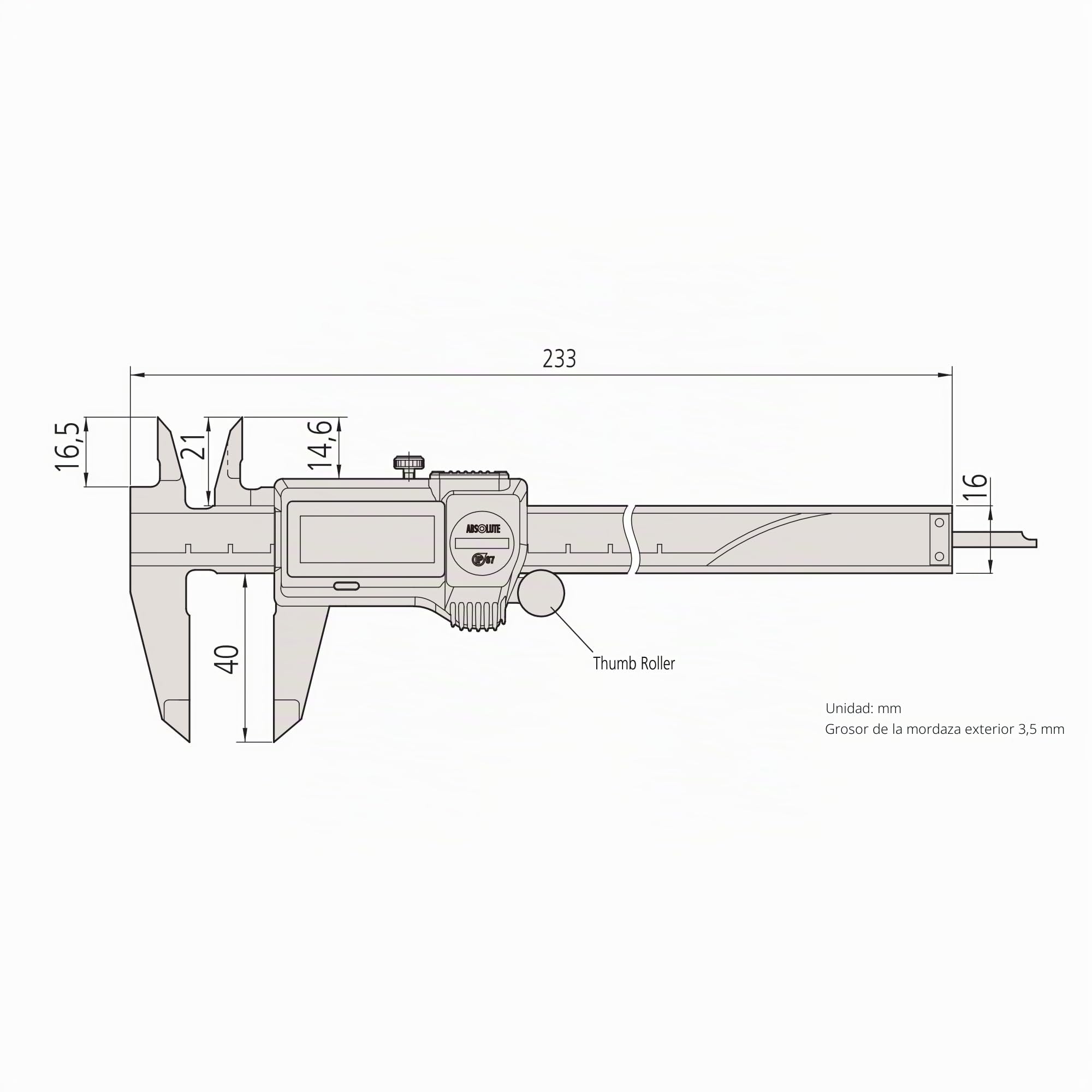 Mitutoyo 500-752-20 - Calibrador digimático, 0-15,24 cm, IP67, 0,01 mm, sin SPC