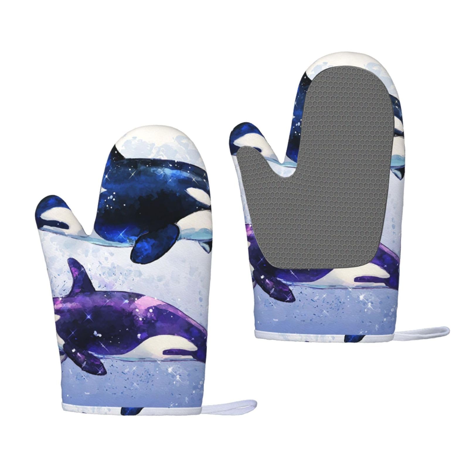 Oven Mitts Sets of 2 Heat Resistant Kitchen Gloves Orca Killer Whale Oven Mitts BBQ Oven Gloves Non-Slip Silicone Oven Mitts Waterproof Cooking Safety Gloves for Kitchen Baking Cooking