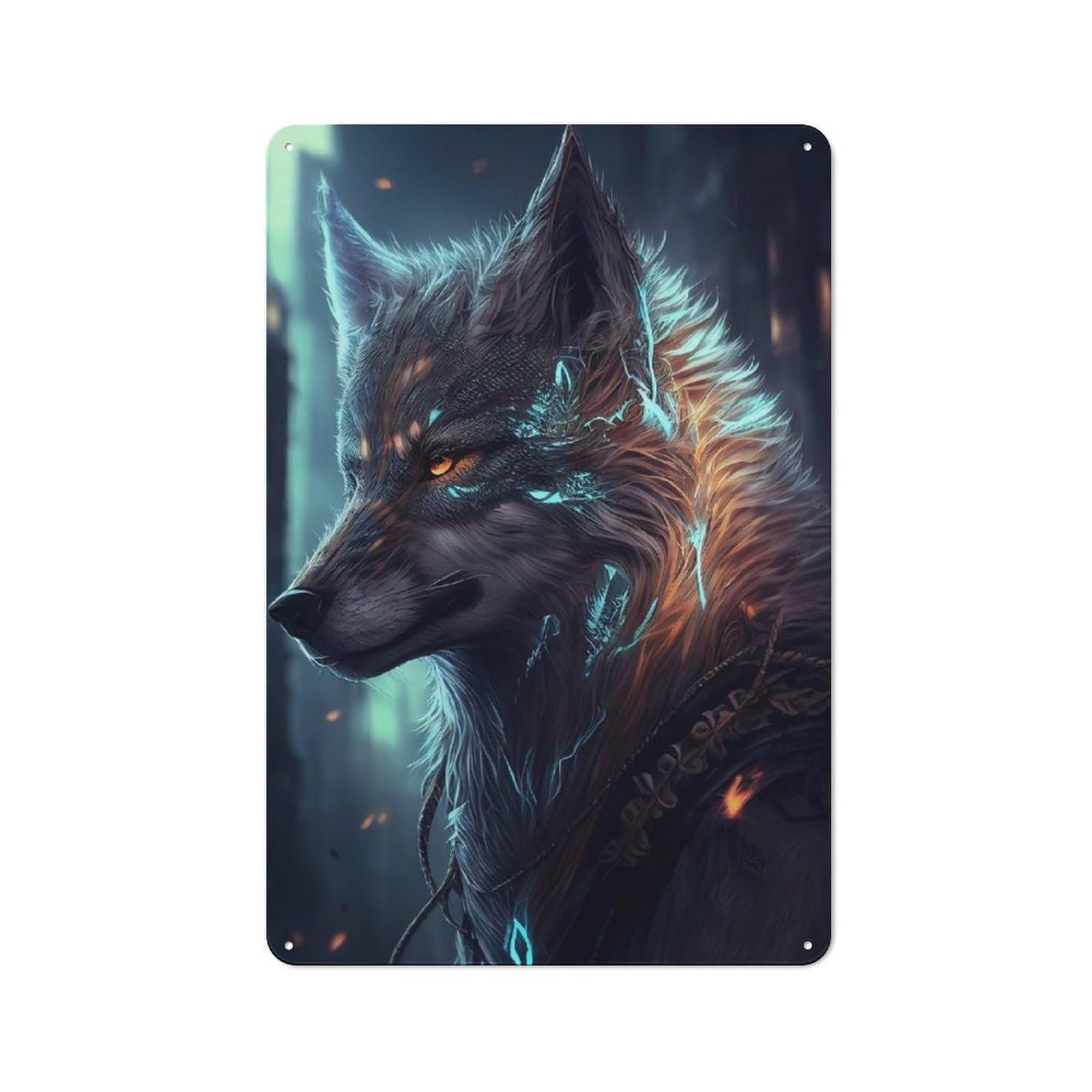 Junmoney Wolf Anime Animal Rustic Metal Wall Sign 30X20cm Featuring For Garage Wall, Tin Sign Wall Decor For Garages And Workshops