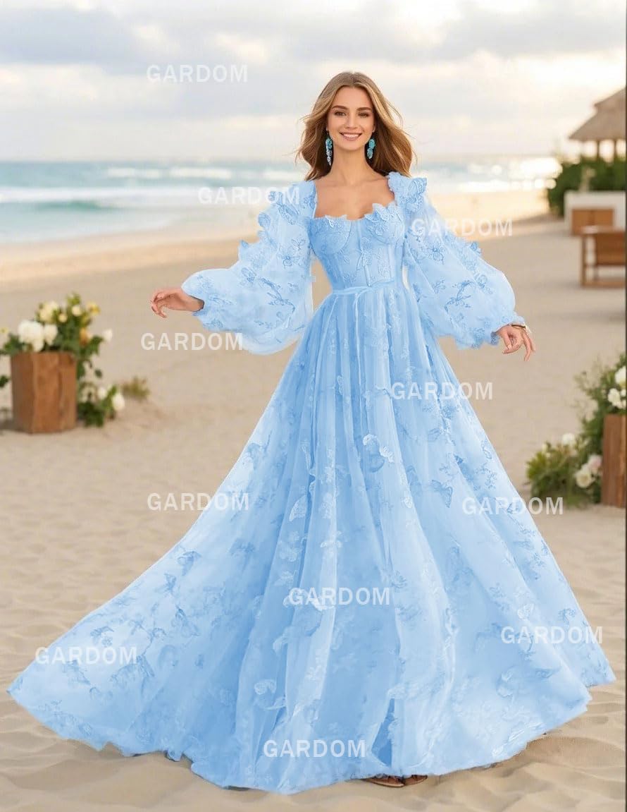 GARDOM Long Sleeve 3D Butterfly Prom Dresses for Women Formal Fairy Ball Gowns Corset Tulle Evening Gowns with Slit 2026 - Image 2
