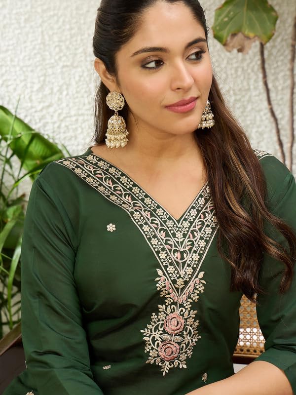 Image of Women's Silk Blend Embroidery Straight Kurta | Ethnic Kurtas for Women | Kurtis for Women Festive, Casual Office Wear Ethnic Kurta for Women