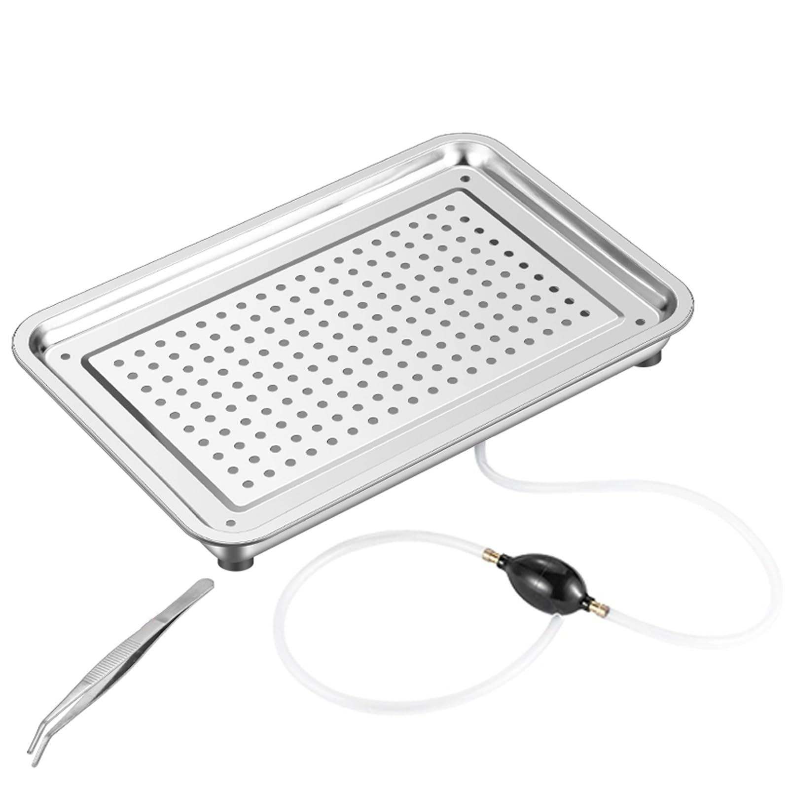 Vassoio raccogligocce a Doppio Strato in Acciaio Inox da 45x35 cm, Versatile e Resistente, con pinzette, Ideale per caffè, Dessert, conservazione e intrattenimento. Facile da Pulire ed elega