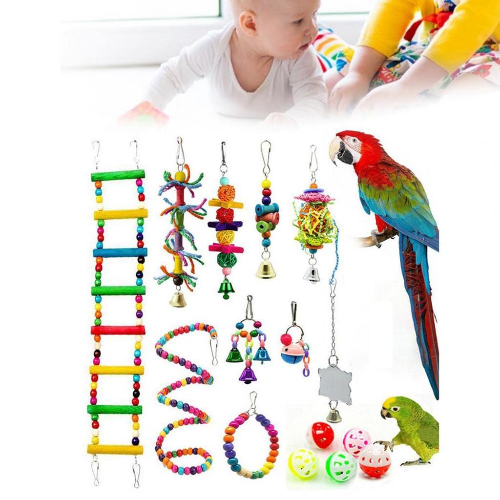 Kit de 15 Jouets pour Perroquets, échelle pour Cage, Accessoires pour Perruches et Jouets Suspendus
