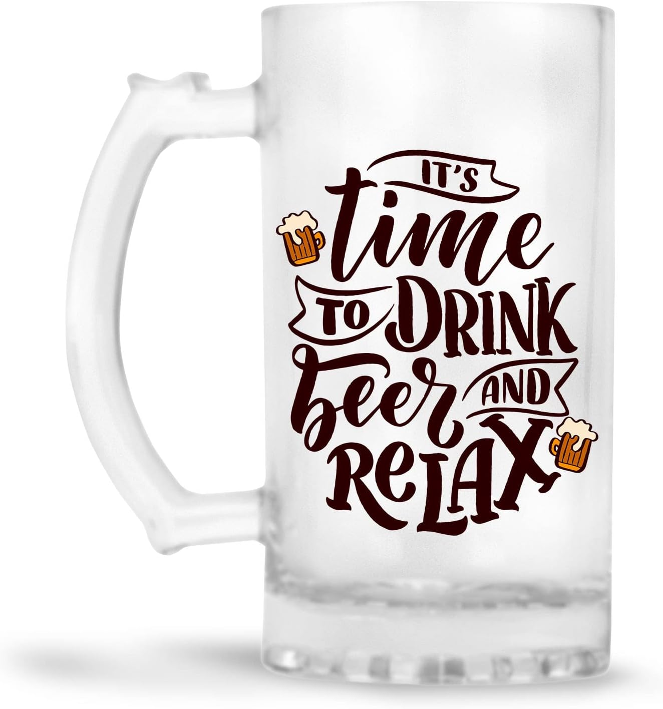 Glass Printed Beer Mug with Handle Gift for Men Dad Brother Husband Son Boyfriend Friends (470 ml)(BRMUG-2, Transparent