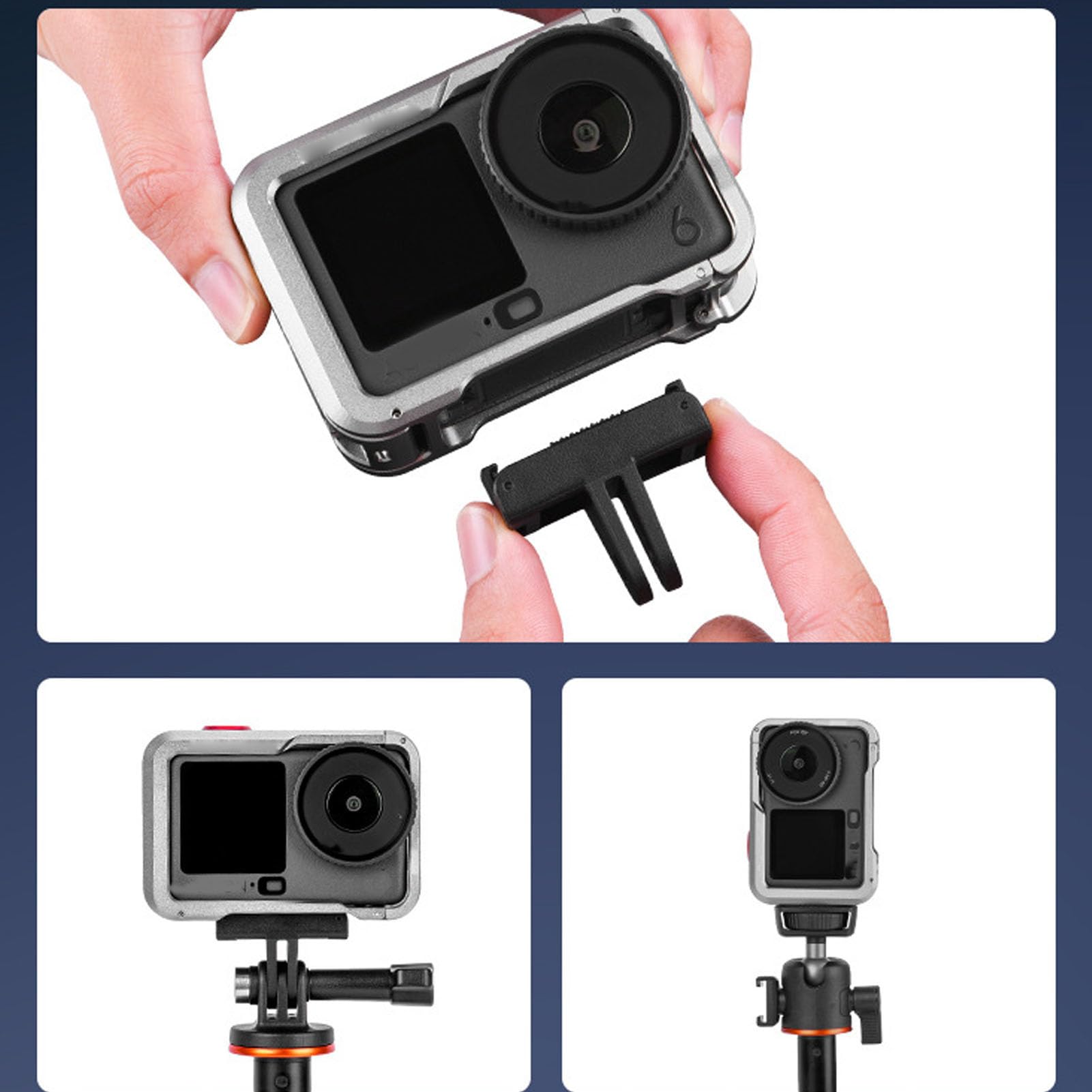 Akozon Jaula de Cámara para Acción 6 Marco Protector Funda Carcasa Apertura Izquierda Derecha Plataforma de Vídeo Aleación de Aluminio para Fotografía Creativa