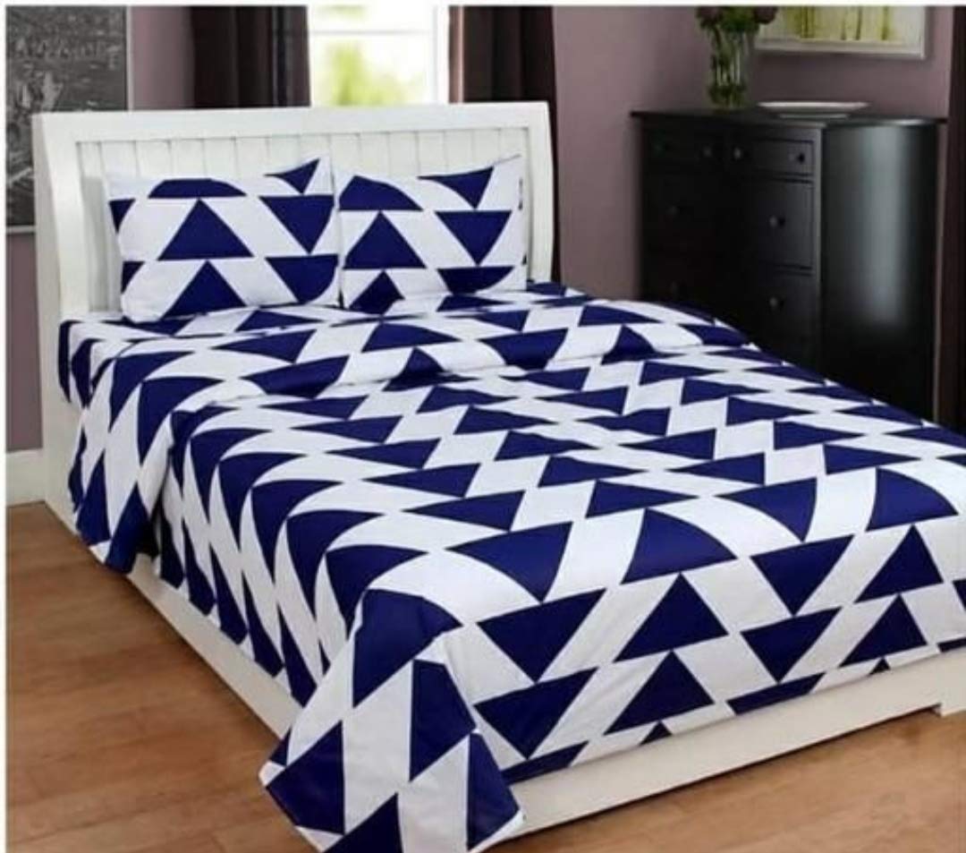 ADIRAV Double Bed Printed Blue Color BEDSHEETS with Pillow Cover