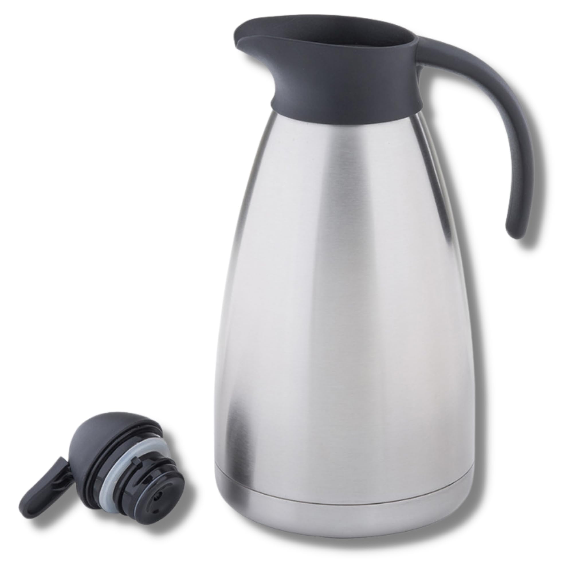 TableCraft 10298, jarra térmica de café de acero inoxidable, 50 onzas (1.5 litros), dispensador de bebidas aislado al vacío, tapa de prensa para servir, caliente o fría, grado comercial