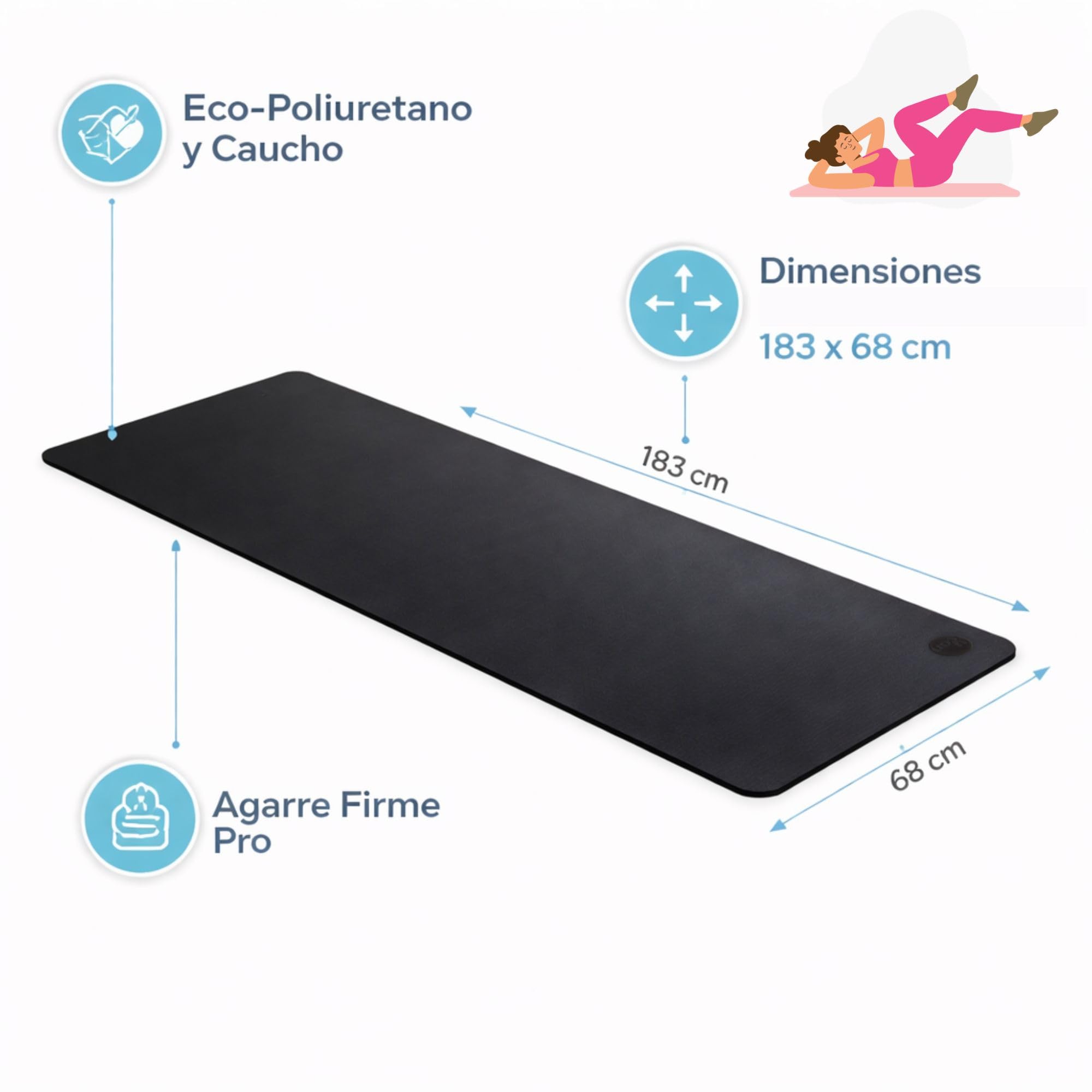 Esterilla de Yoga Antideslizante | 183 x 68 cm | Colchoneta Gruesa de 5 mm para Pilates, Barre, HIIT y Entrenamiento Funcional | Superficie PU Eco-Friendly