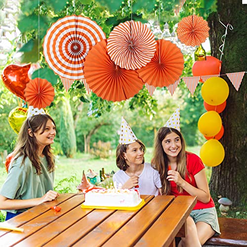 Image of LRCXL 12PCS Party Hanging Paper Fans Set, Fiesta Round Pattern Paper Garlands Decoration Party Supplies for New Year Baby Shower Birthday Wedding Graduation Events Accessories(Orange)