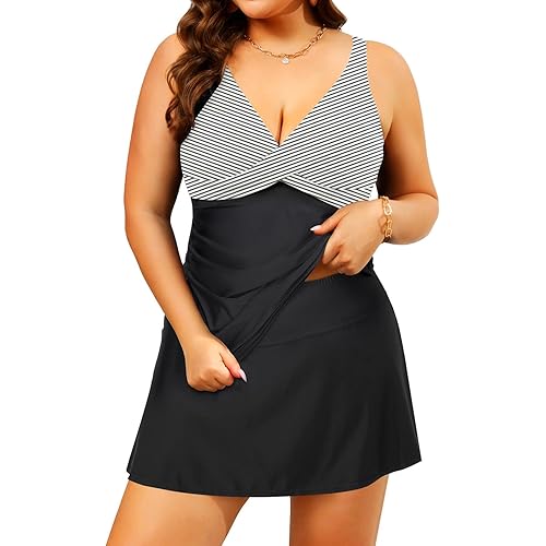 Daci Plus Size Tankini Swimsuit with Skirt - 2 Piece Tummy Control Ruched Bathing Suit Swimwear