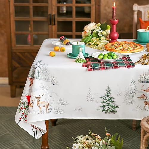 Miniatura 5 de SUTAVIA Mantel rectangular impermeable con temática de renos, cardenales, blanco nieve, decoración de mesa para Año Nuevo, hogar, vacaciones,