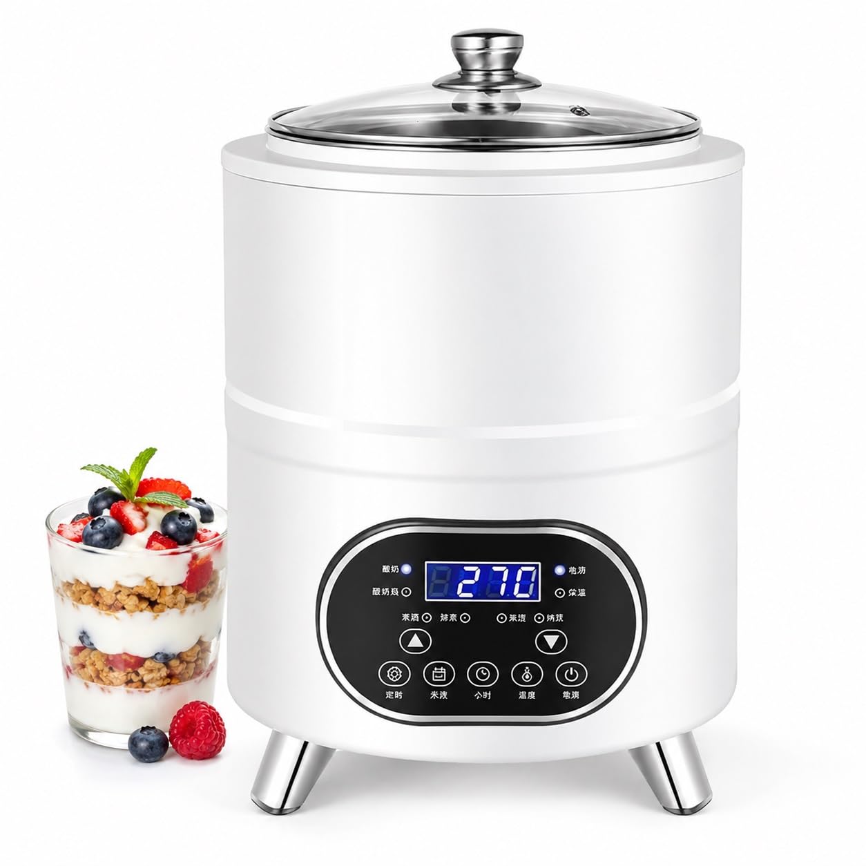 Macchina Automatica For Fermentazione Dello Yogurt | Acciaio inossidabile,Opzioni 8L/12L, 400W/600W, timer e controllo della temperatura, for natto e vino di riso(White,12L)