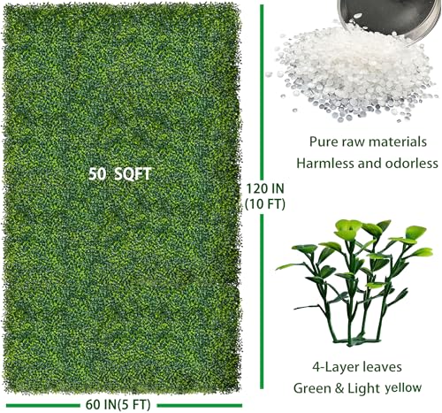 Image of ODTORY Artificial Boxwood Roll Panels, 5 FT X 10 FT(50 sqft) Yellow Green | UV-Anti Fake Ivy Vine Hedge Covering, Privacy Fence Screen, Faux Greenery Grass Wall Backdrop, Indoor /Outdoor Home Decor