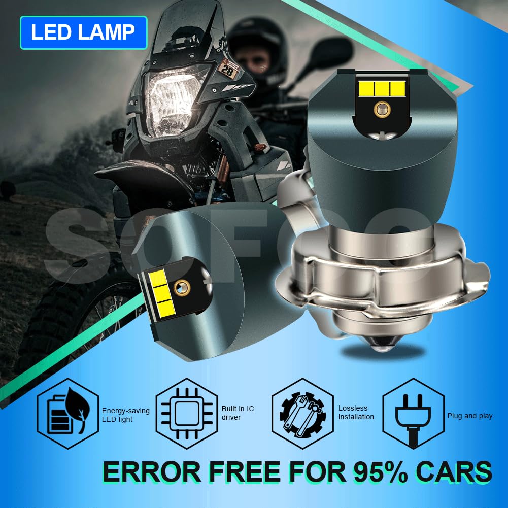 SOFOC P26S Lampadina LED Bassa Decadenza Luminosa Nessun Punto Scuro 6000K Bianco Faro Motociclo con Driver Corrente Costante 2Pcs