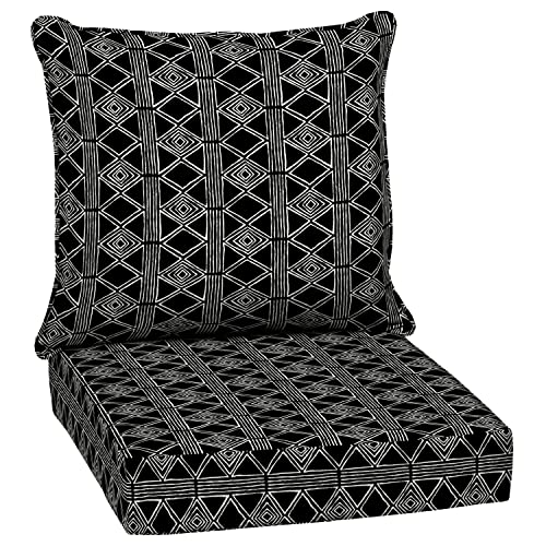 Image of Arden Deep Seat Outdoor Chair Cushion Set, 24 in x 24 in, Weather-Proof, Rain-Proof, Fade Resistant Patio Cushion Set for Chair, Sofa, and Couch Black Global Stripe