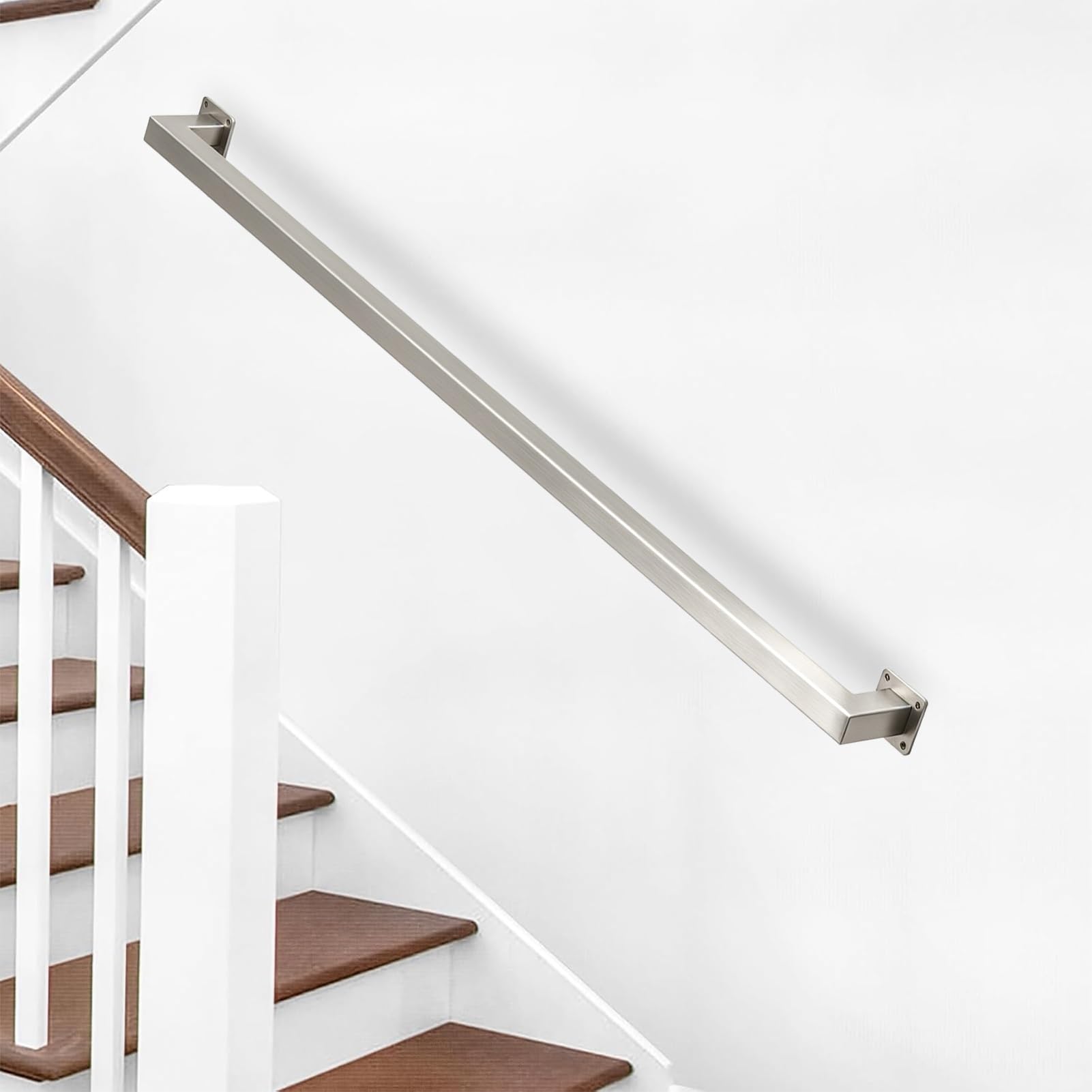 Drsyffsup Stair Railing Length 30-600cm | Modern Staircase Banister Hand Rails for Indoor and Outdoor Steps, Metal Handrail for Stairs, Attic, Villa, Hallways - Easy Installation(8ft/2.4m)
