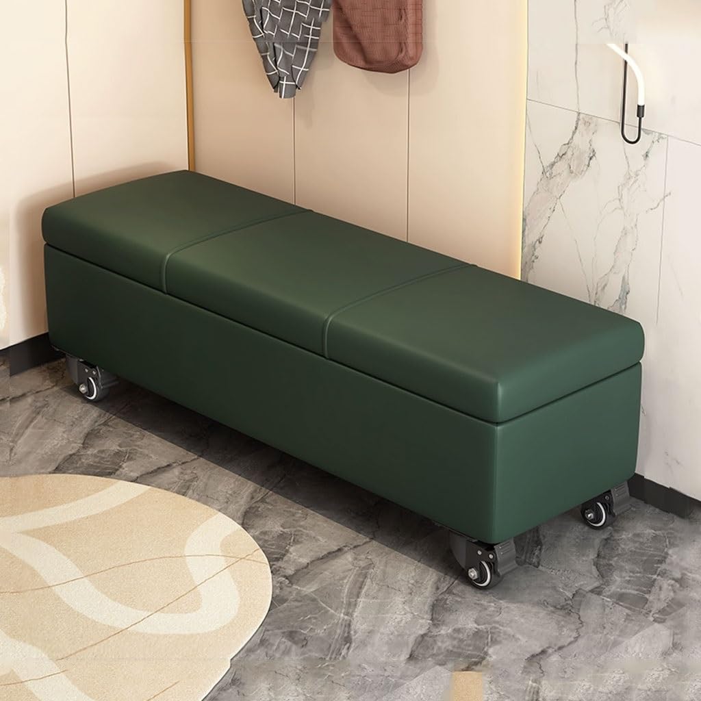 Banc de lit coffre en similicuir vert foncé : le repose-pieds rembourré élégant pour votre salon