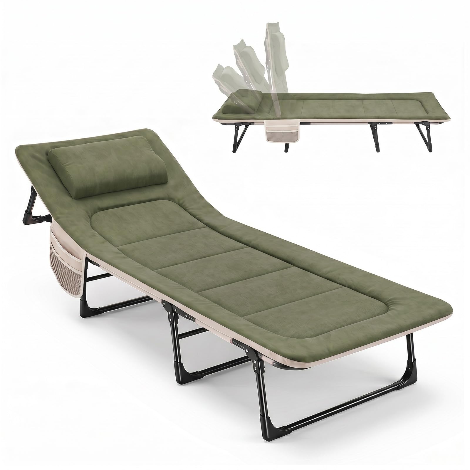 Sekey Campingbett Klappbett faltbar fГјr Erwachsene, Feldbett bis 200 kg belastbar mit Kissen, Reisebett GГӨstebett fГјr Camping, Festival, BГјro, Garten und Wohnmobil - DunkelgrГјn