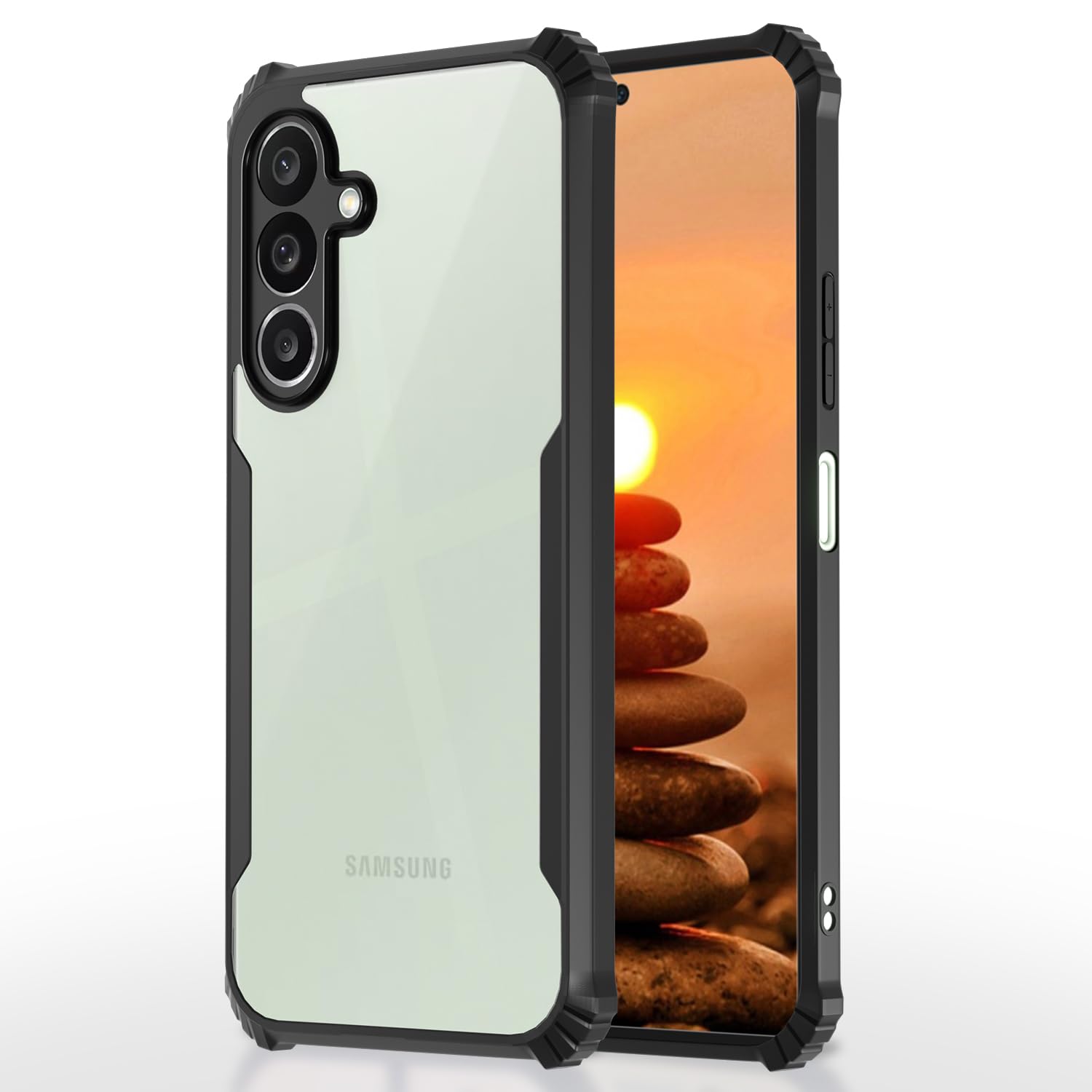 Amazon basics Back Cover Samsung Galaxy M36 5G | Crystal Clear Transparent Back | Ultra Hyrbid | Full Camera Protection | Raised Edge | Bumper Case (Black)