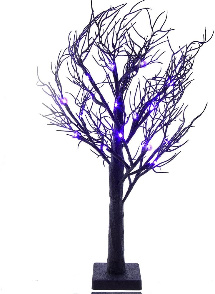2-Foot Purple LED Black Glitter Tabletop Tree