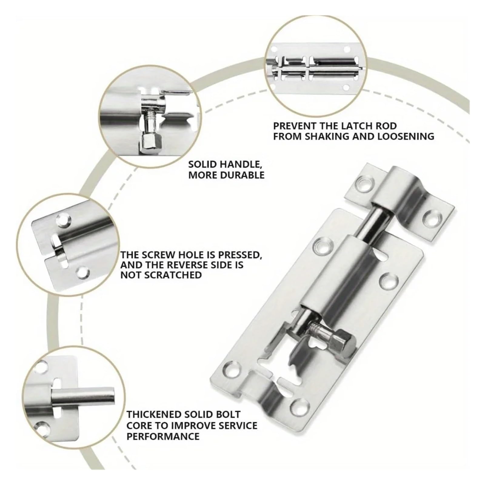 Loquet Porte Accessoires de porte, tour de verrouillage de sécurité, boulon de porte coulissante, petit carré de 2 pouces, en acier inoxydable, 10 pièces