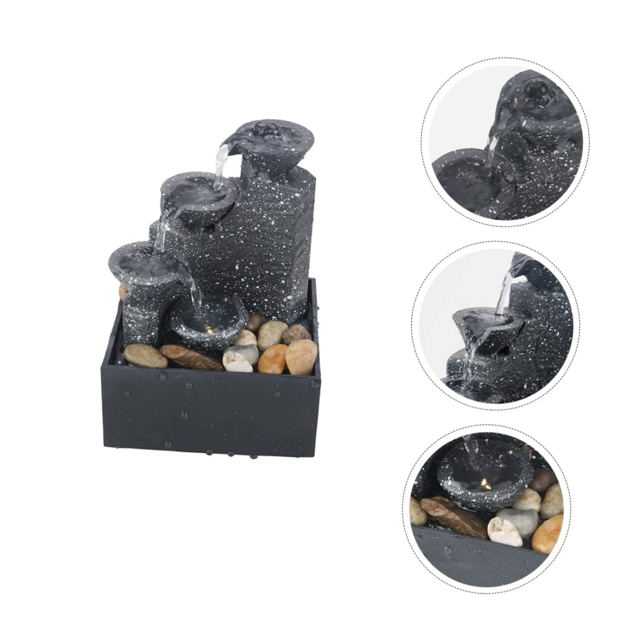 Fuente Decorativa de Agua Artificial Pequeña, Adorno de Cascada ABS Negro