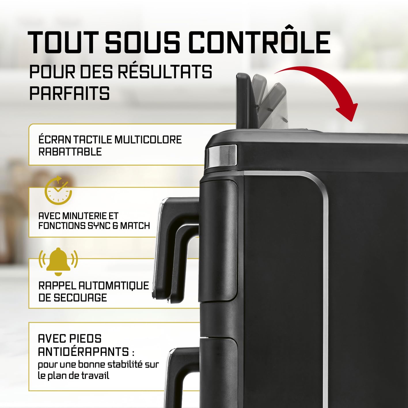 GOURMETmaxx FryUp3 Friteuse à air chaud verticale 3 chambres | Friteuse à air chaud XXL 17 litres | Airfryer avec écran tactile pliable multicolore | Friteuse à air pour 12 personnes | 12 programmes