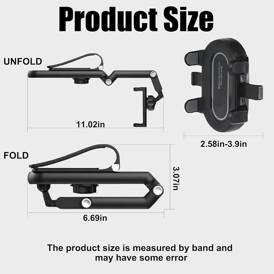 Hbxdeco Sun Visor Car Phone Holder, 360° Rotatable Retractable Car Cell Phone Holder, Adjustable Rearview Mirror Phone Mount Clip for Most Smartphones, Universal Car Accessories (Black), image 2