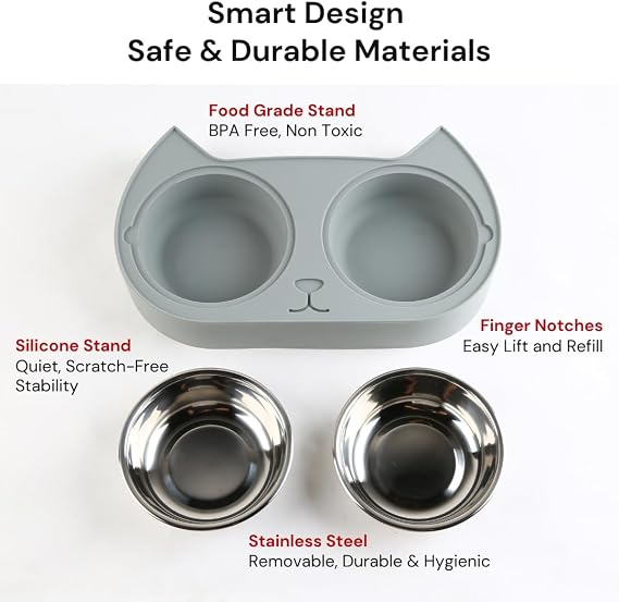 7 Ruby Road Kitten Food Bowl - Cat Food and Water Bowl Set for Indoor Cats