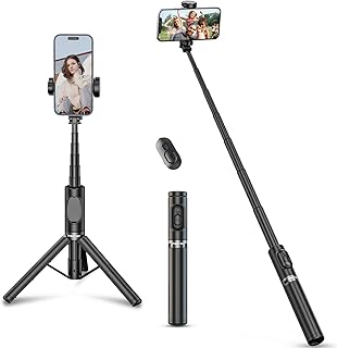 Selfie Stick Tripod, Integrated Portable Selfie Stick with Detachable Remote, Extendable Reinforced Aluminum Alloy Telescopic Rod Phone Tripod Compatible with iPhone/Android Smartphones