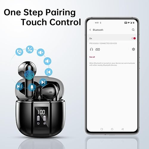 Miniatura 7 de Auriculares inalámbricos, auriculares inalámbricos 2024 Bluetooth 5.3, 0.559 in Driver Stereo, 0.11 oz Mini auriculares 48 horas, 4 micrófonos ENC