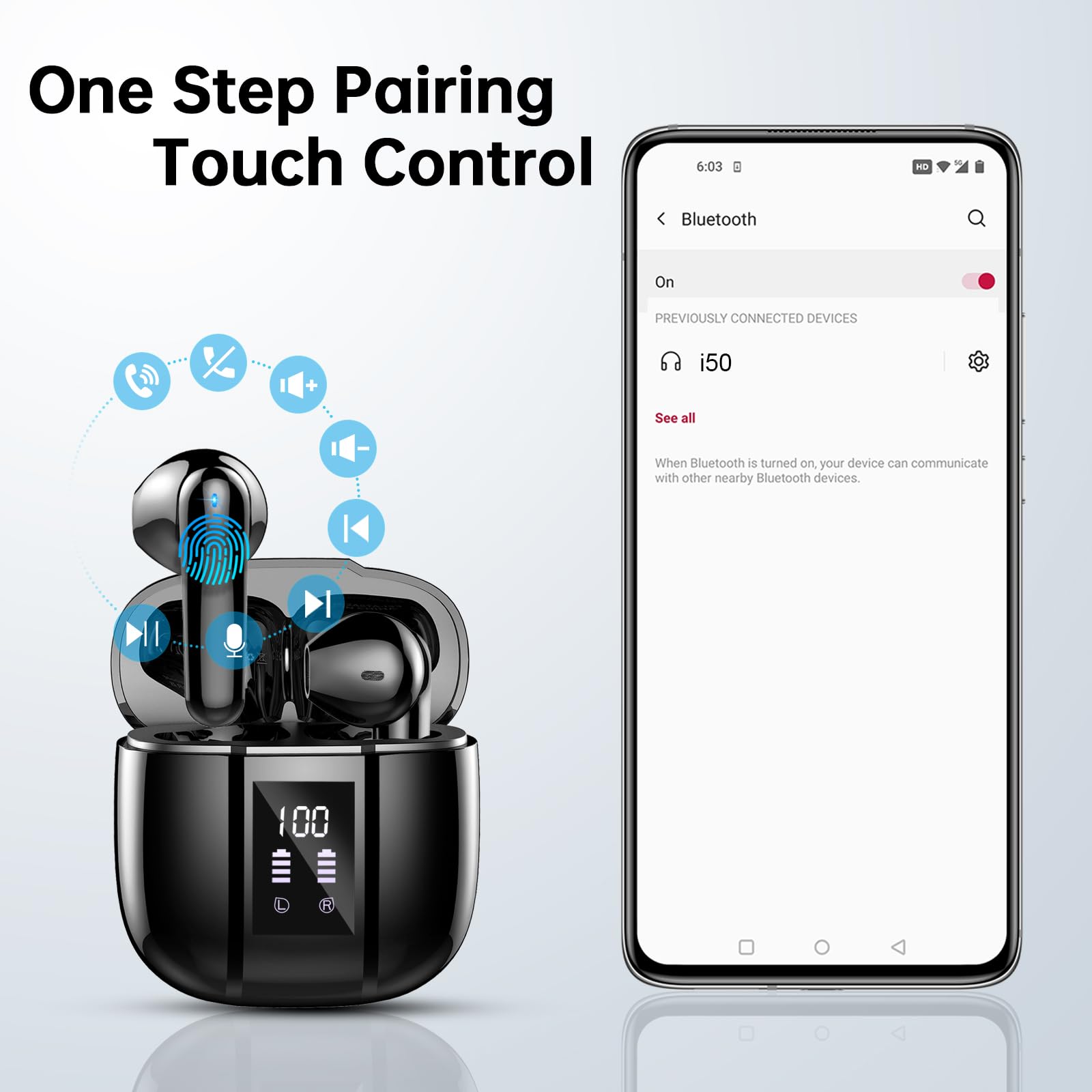 Wireless Earbuds, 2024 Wireless Headphones Bluetooth 5.3, 14.2mm Driver Stereo, 3g Mini 48Hrs Ear buds, 4 ENC Mics Bluetooth Headphone in Ear, IP7 Waterproof, USB-C Fast Charging Earphone Android/iOS