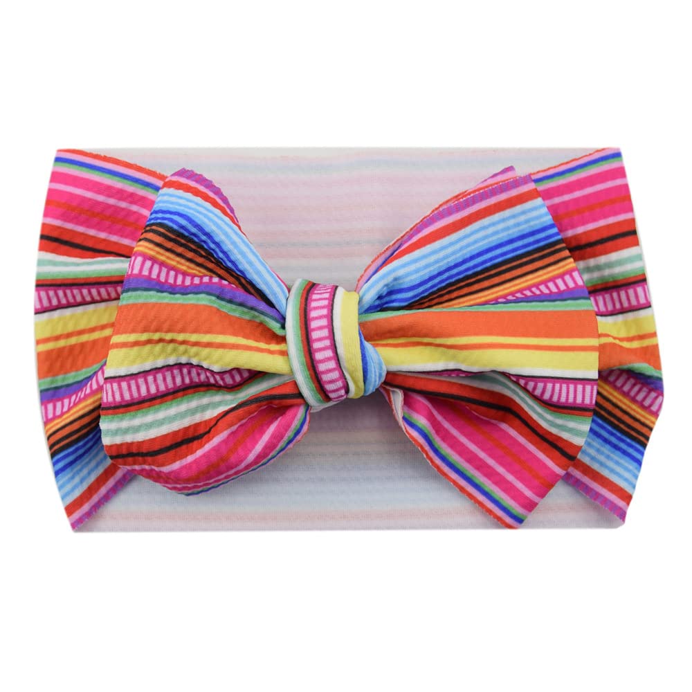 LDDCX Baby Girls Rainbow Stripe Turban Bow Headband Rainbow Headband Bow Hair Accessory (FD85) (Type A)