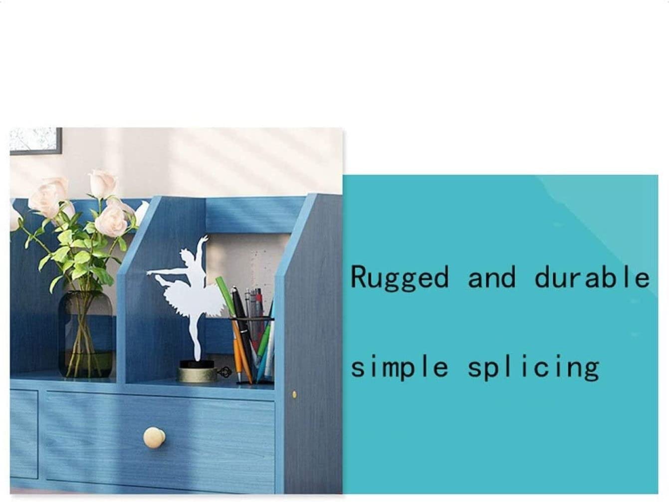 Estantería organizadora de escritorio con 2 cajones, estante de almacenamiento de oficina multicapa para escritorio, estante de exhibición de libros MDF