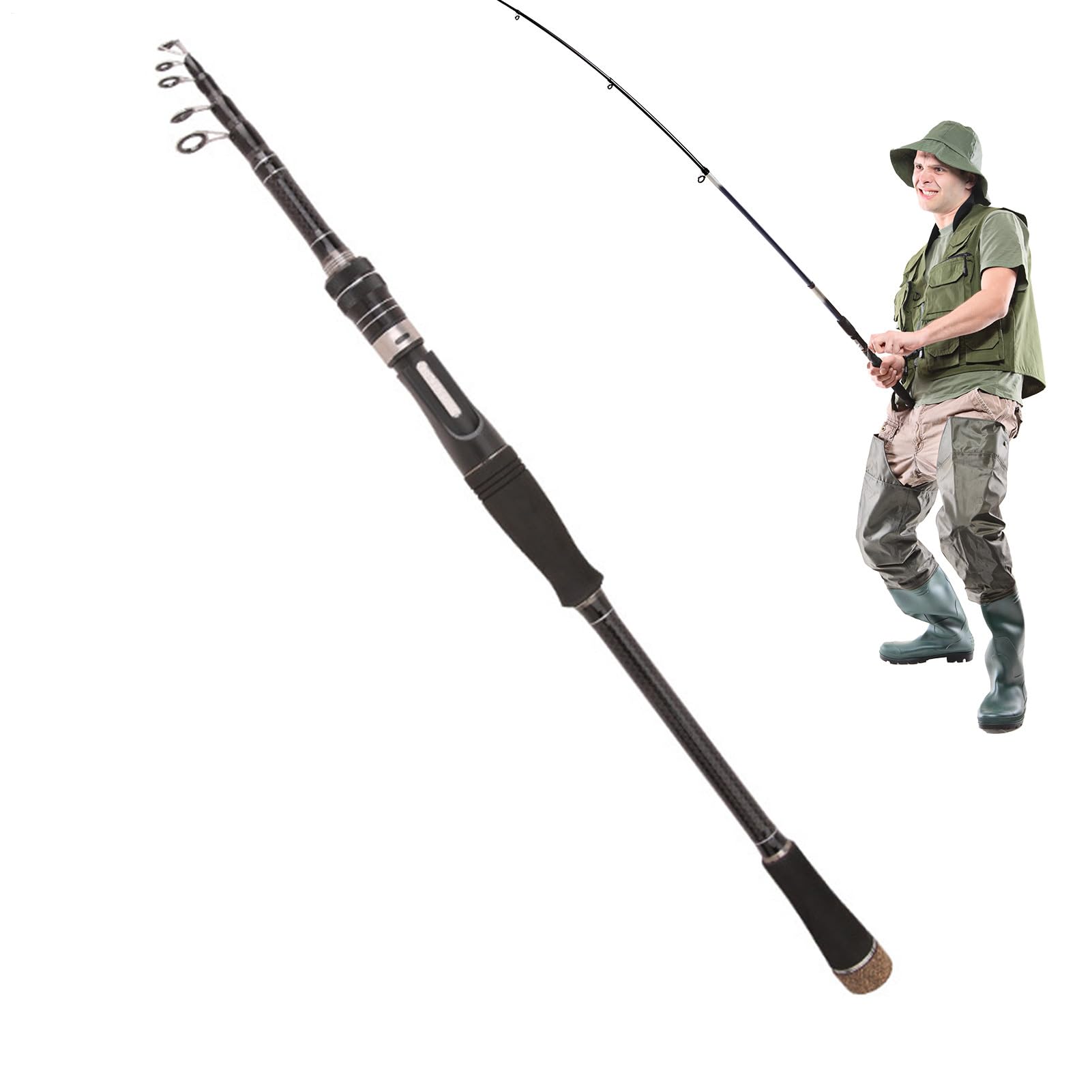 Canna da pesca telescopica, canna da pesca in fibra, compatta da viaggio, impugnatura leggera in EVA, strumento di lancio durevole, canna da pesca d'acqua dolce e salata per spigola, trota, pesce