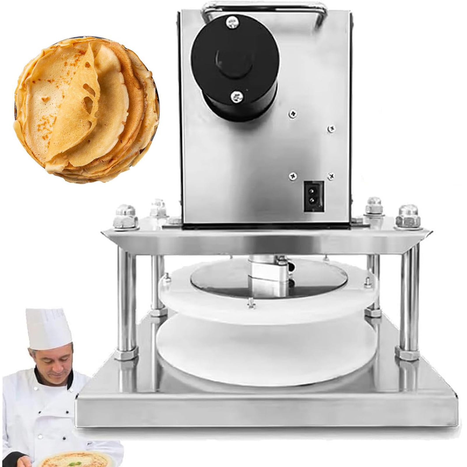 Pressa per Impasto da Pizza Elettrica Commerciale – Laminatrice per Impasto in Acciaio Inox da 8,6 Pollici, Capacità di 400 Pezzi/ora per Preparazione di Pizza, Pane Piatto e Pasticceria