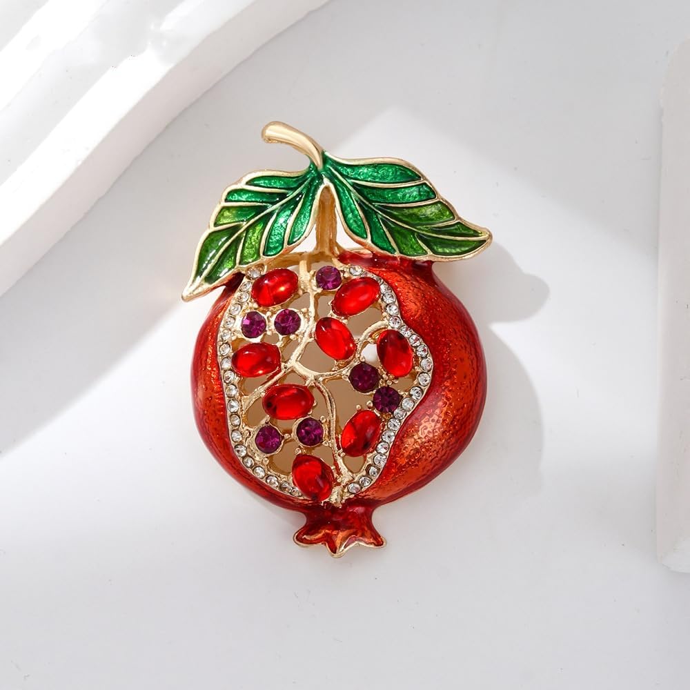 Crystal Pomegranate Brooch pin, Red Fruit Brooch Pin,Sweet brooch,Suit Stud, Shirt Studs, Lapel Pin for women for men，Dainty Christmas Wedding Birthday Holiday Jewelry Unisex Clothing Accessories image 4