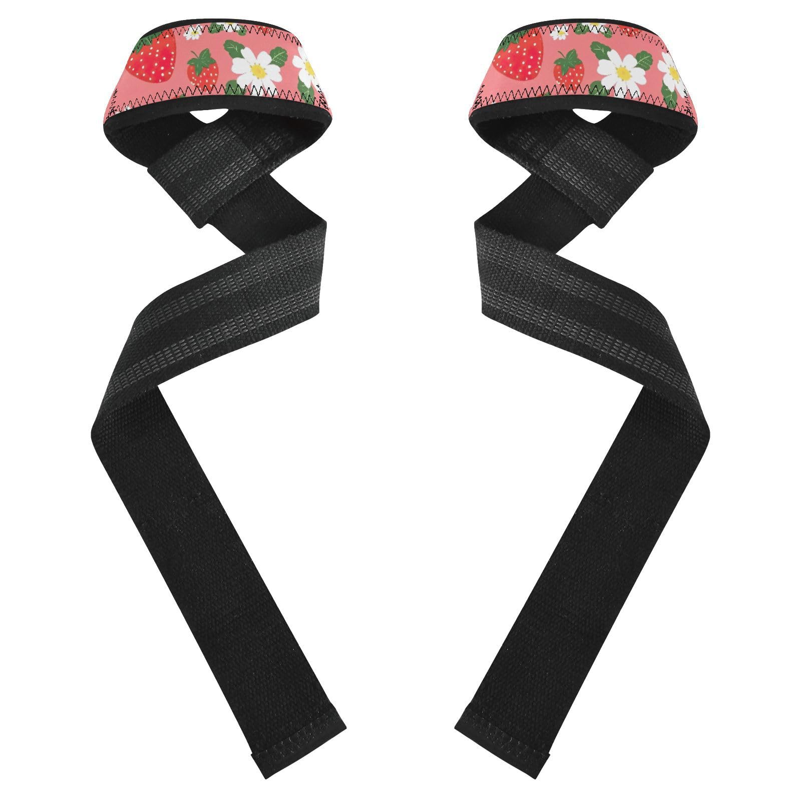 Nander Strawberries and Flowers Wrist Straps for Weightlifting,Lifting Straps with Neoprene Cushioned Wrist Padded and Anti-Skid Silicone for Strength Training,Bodybuilding,Deadlifting