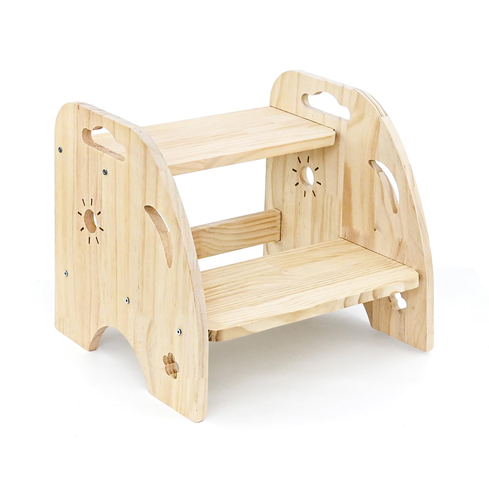Tritthocker Kinder 2 Stufen, Tritthocker Holz Mit Griffen, Trittstuhl Für Kleinkinder Mit 150kg Tragkraft, Stabiler Kinder Fußbank Für Badezimmer, Küche, Kinderzimmer, Schlafzimmer