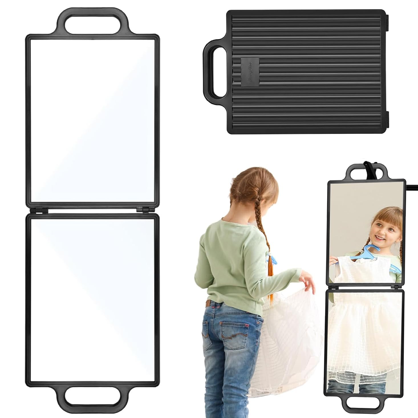 Foldable Backstage Hanging Mirror,74.2 * 24.5cm Large Folding Portable Mirror Travel Mirror with Handle, Rectangular Hanging Mirror for Dance Bag Dancers Artists Aestheticians Home Spa Events