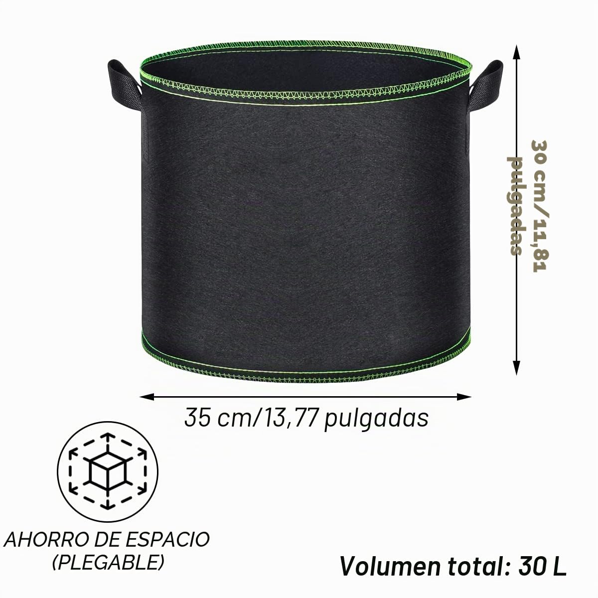Bolsa de Cultivo 5X 30l, Bolsas de Tela no Tejida para Plantas, Maceta de Cultivo con asa Negro, Bolsa de Plantación Reutilizable para Jardinería y Cultivo de Plantas