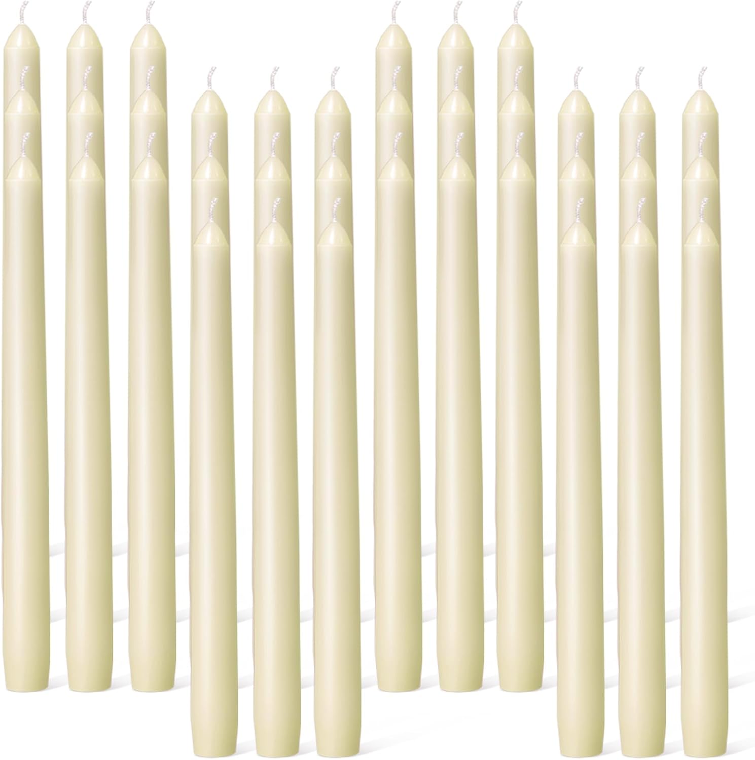 Everymoment Ivory Taper Candles - 36 Pack 10 Inch Candlesticks - Dripless & Smokeless Tapered Candle 8 Hours Unscented Cream Candle Sticks - Perfect for Wedding Holiday Dinner Party Home Decor
