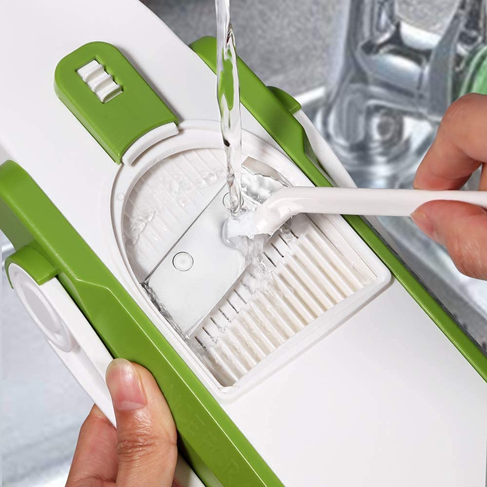 Cortador de mandolina profesional con 4 modos de corte, corte de dados en juliana, seguro y fácil de usar, cortador manual de alimentos para chefs y uso doméstico (verde)