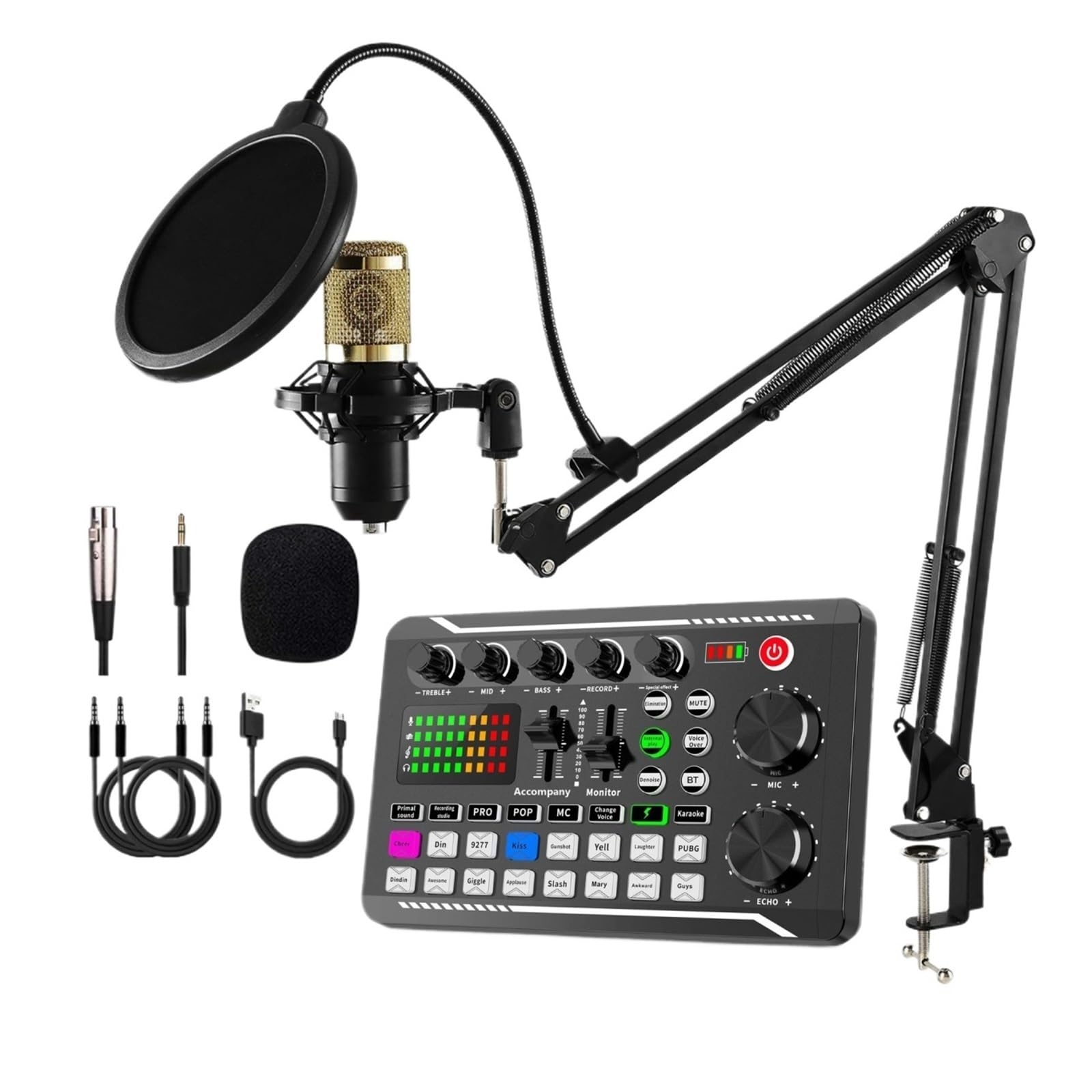 Kit De Equipo For Podcast Interfaz De Audio Todo En Uno con Micrófono De Condensador De Estudio Grabación De Podcasting Transmisión De Canto(Light Yellow)