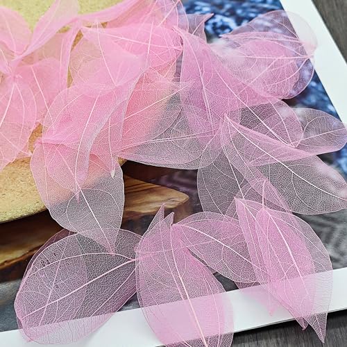 HAOBIN Pack of 50 Artificial Leaves Decorative Leaves Garland Craft Dry Leaves Dried Leaves Used for DIY Crafts Scrapbook Craft Card Making (Pink) - Image 3