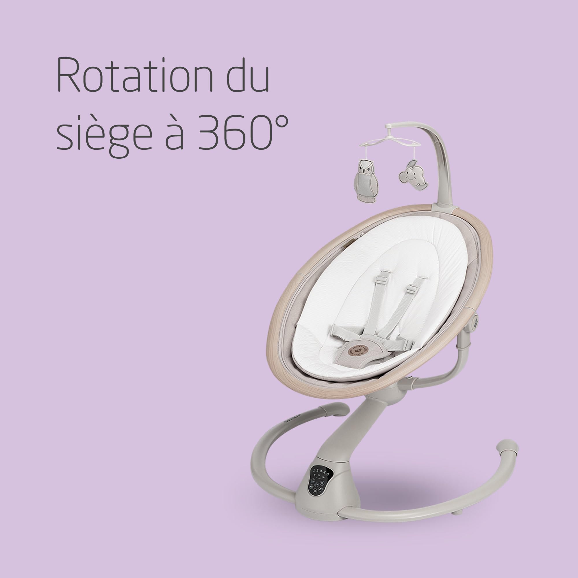Maxi-Cosi Cassia balancelle bébé électrique, 0-6 mois, 9 kg max, transat bébé, 12 mélodies, rotation 360°, détection mouvement, 5 vitesses de balancement, Classic Beige