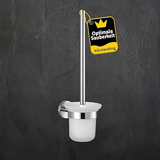 Bürstenking WC Garnitur, Toilettenbürste mit Halter, matt gebürsteter Edelstahl, Klobürste für Wandmontage, Bürstenkopf mit 73 mm Durchmesser, Badezimmer WC Garnitur, Teil der Serie 190