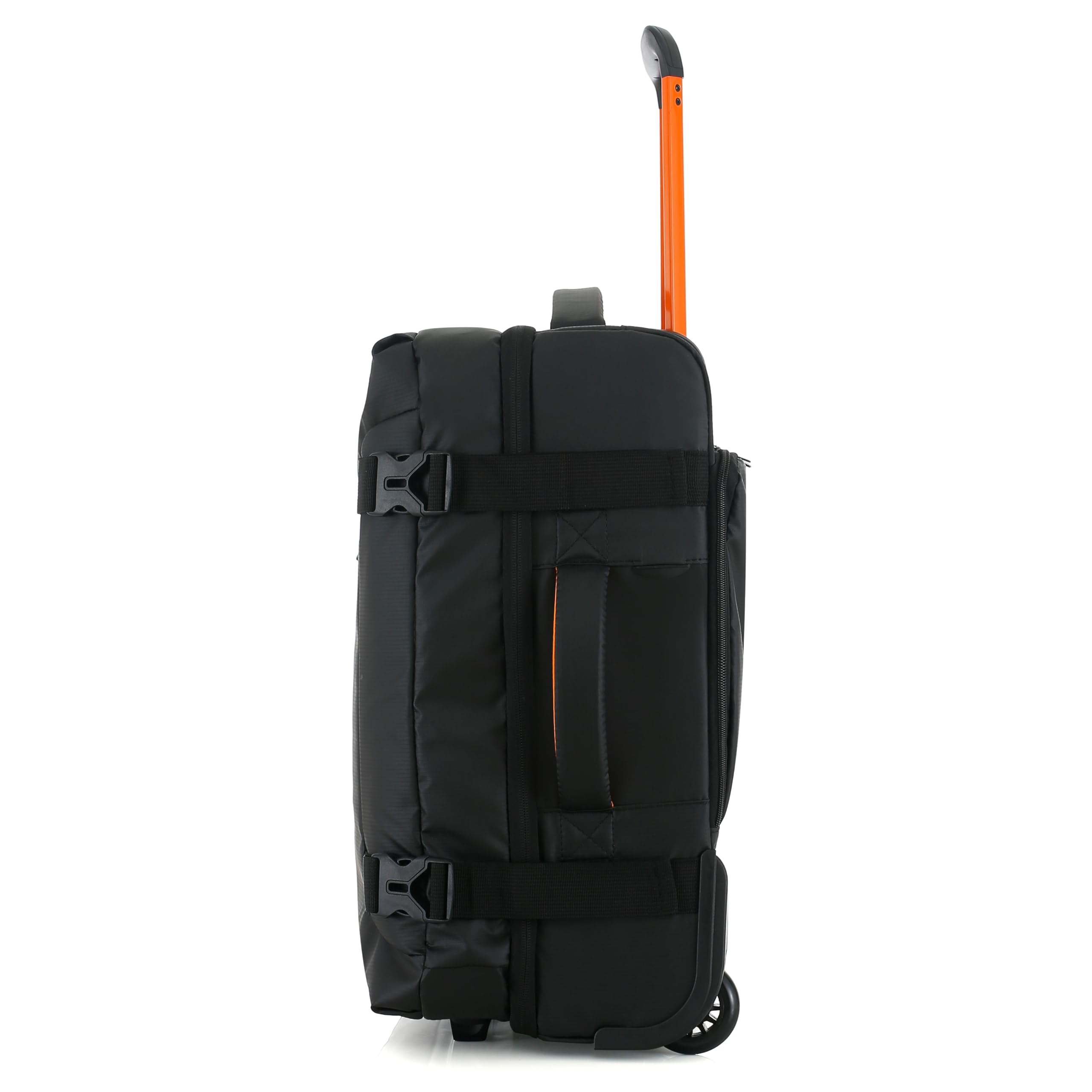 Zaino Trolley Ibrido da Viaggio, Bagaglio a Mano, Convertibile Zaino/Valigia, Nero, Poliestere, 55x35x20cm, con Ruote Scorrevoli e Chiusura TSA (Bagaglio a mano 55x35x20cm, Black Orange)