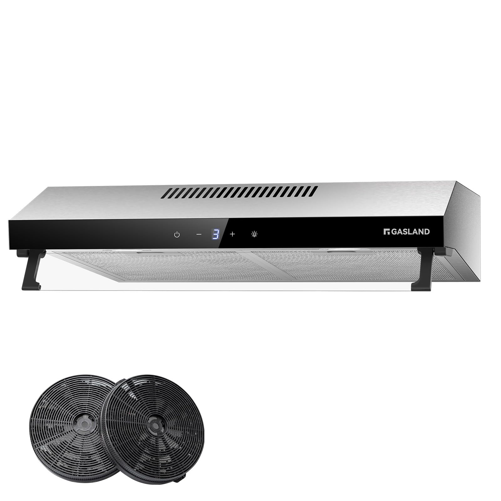 GASLAND Chef UC60SS Cappa Aspirante a Doppio Motore Design 60cm con Ricircolo, Silenziosa, Cappe Aspiranti con Estrattore 333 m³/h, 3 Livelli di Controllo Touch, Cappa Sottopensile in Acciaio Inox